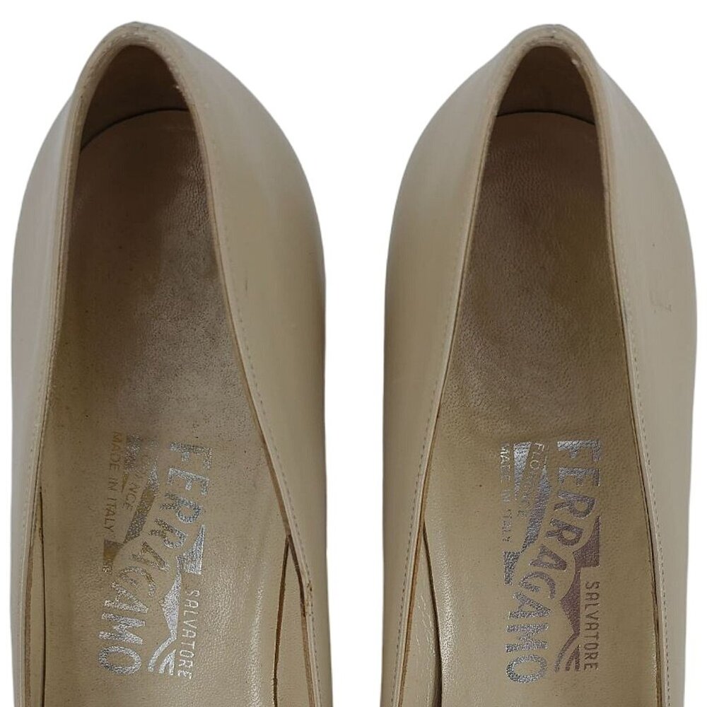 Salvatore Ferragamo Italy Beige Yellow Leather Dress Shoes Womens 8.5 AAAA Heels - Picture 8 of 11